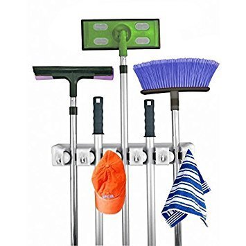 Mop and Broom Holder, 5 Position with 6 Hooks Garage Storage Holds up to 11 Tools, Storage Solutions for Broom Holders and Garage Storage Systems Broom Organizer for Garage Shelving Ideas | The Storepaperoomates Retail Market - Fast Affordable Shopping