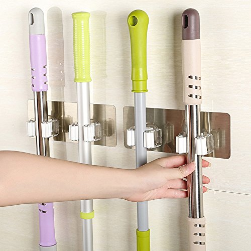 melupa Broom Mop Holder, Wall Mount Storage Organizer, Broom Gripper Holds Self Adhesive Broom and Dustpan Hanger for Home Kitchen Bathroom Garden Tools Hanger with 4 Racks | The Storepaperoomates Retail Market - Fast Affordable Shopping