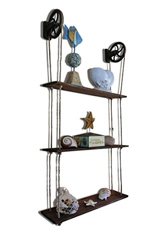 Coastal Dreams Collection Floating Wall Shelf with 6″ Rustic Pulley Dark Fir Wood (Dark Brown) | The Storepaperoomates Retail Market - Fast Affordable Shopping