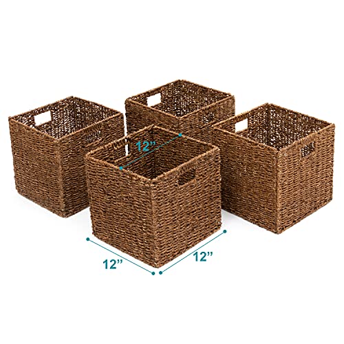 Trademark Innovations Foldable Storage Basket, 12″L x 12″W x 12″H, Brown, 4 Pack | The Storepaperoomates Retail Market - Fast Affordable Shopping