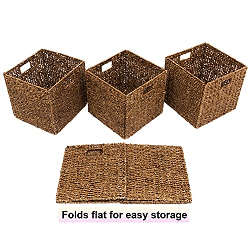 Trademark Innovations Foldable Storage Basket, 12″L x 12″W x 12″H, Brown, 4 Pack | The Storepaperoomates Retail Market - Fast Affordable Shopping