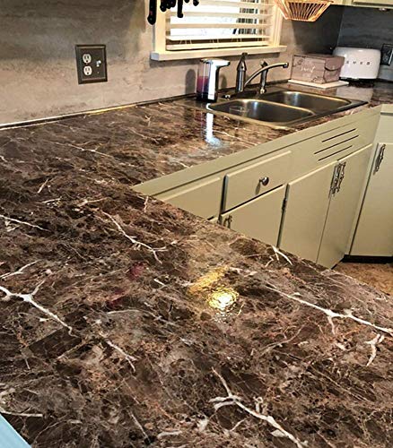 UPREDO Brown Marble Contact Paper Granite Look Marble Effect Countertops Gloss Vinyl Kitchen Bathroom Table Desk Sticker Film 12inch by 79inch (Brown) | The Storepaperoomates Retail Market - Fast Affordable Shopping