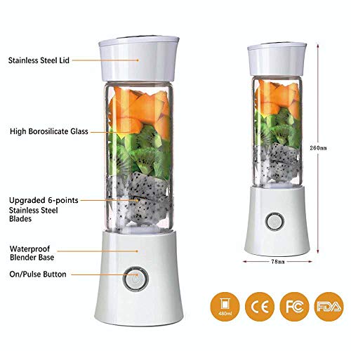 Portable Blender, Personal Smoothie Mini Juicer Cup, 480ml Fruit Mixing Machine, USB Rechargeable Blender Mixer Juice Machine with Folding Brush (White) | The Storepaperoomates Retail Market - Fast Affordable Shopping