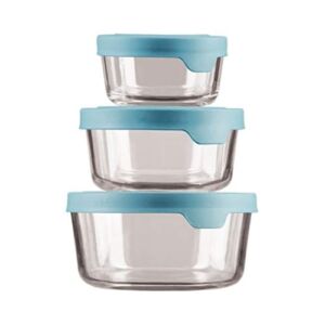 Anchor Hocking TrueSeal Round Glass Food Storage Containers with Airtight Lids, Mineral Blue, Set of 3