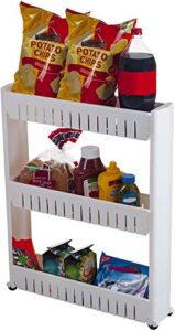 HomeRoots 3 Tier Slim Storage Cart with Wheels Mobile Shelving Unit Organizer Slide Out Storage Rolling Utility Organizer Rack for Kitchen Bathroom Laundry Narrow Places, White
