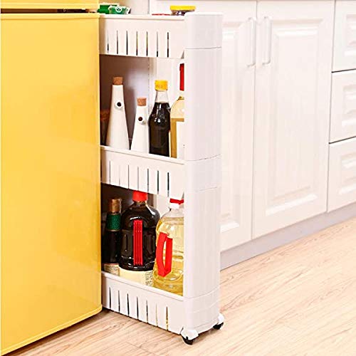 HomeRoots 3 Tier Slim Storage Cart with Wheels Mobile Shelving Unit Organizer Slide Out Storage Rolling Utility Organizer Rack for Kitchen Bathroom Laundry Narrow Places, White | The Storepaperoomates Retail Market - Fast Affordable Shopping
