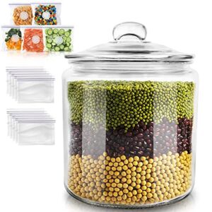 Masthome Glass Jar with Airtight Lid, 1 Gallon Glass Storage Container for Flour, Pasta, Candy, Cookies, Food Storage Containers for Kitchen Pantry, Dishwasher Safe, 15PCS Food Storage Bags Included