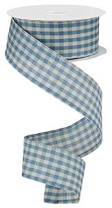 Primitive Gingham Check Wired Edge Ribbon, 10 Yards (Farmhouse Blue, Ivory, 1.5″)