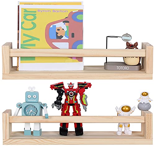 JORIKCHUO Nursery Book Shelves, Set of 2 Wood Floating Book Shelves for Kids Room, Kitchen Spice Rack, or Rustic Wall Mounted Shelves for Farmhouse Bathroom Decor (Natural Wood) | The Storepaperoomates Retail Market - Fast Affordable Shopping