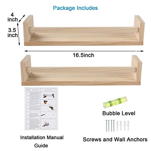JORIKCHUO Nursery Book Shelves, Set of 2 Wood Floating Book Shelves for Kids Room, Kitchen Spice Rack, or Rustic Wall Mounted Shelves for Farmhouse Bathroom Decor (Natural Wood) | The Storepaperoomates Retail Market - Fast Affordable Shopping