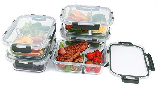 M MCIRCO [5-Pack,36 Oz] Glass Meal Prep Containers 2 Compartments Portion Control with Upgraded Snap Locking Lids Glass Food Storage Containers, Microwave, Oven, Freezer and Dishwasher (4.5 Cups) | The Storepaperoomates Retail Market - Fast Affordable Shopping