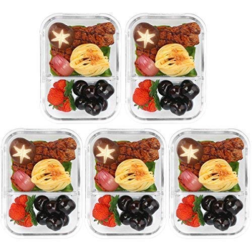 M MCIRCO [5-Pack,36 Oz] Glass Meal Prep Containers 2 Compartments Portion Control with Upgraded Snap Locking Lids Glass Food Storage Containers, Microwave, Oven, Freezer and Dishwasher (4.5 Cups) | The Storepaperoomates Retail Market - Fast Affordable Shopping