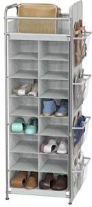 Simple Houseware Shoe Stand Tower Rack w/ side hanging bag 20-Pair, Grey