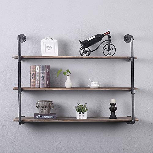Industrial Pipe Shelving Metal Floating Shelves,Rustic Kitchen Wall Shelf Wood Hanging Shelf,48in Steampunk Large Pipe Shelves Wall Mounted,Bar Bookshelves Farmhouse Shelving Bookshelf (3 Tier) | The Storepaperoomates Retail Market - Fast Affordable Shopping