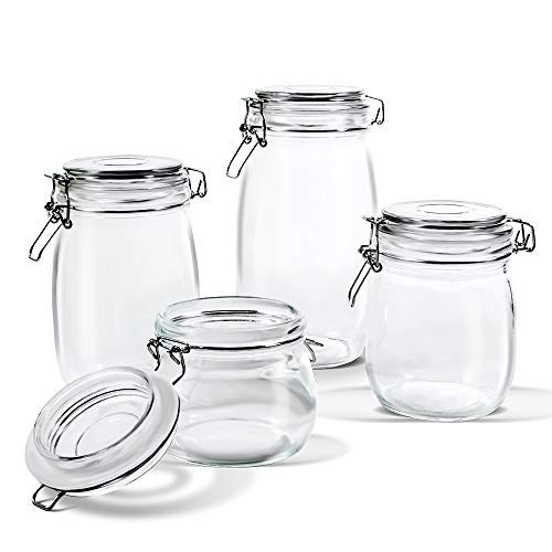 Masthome Glass Storage Jars Set of 4, Glass Food Container with Airtight Lid & Leak Proof Gasket, for Oats Canning Cereal Pasta Sugar Coffee Nuts Spices, 15 PCS Food Storage Bags Included | The Storepaperoomates Retail Market - Fast Affordable Shopping