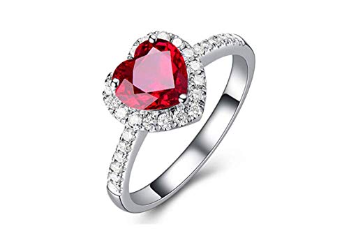 Dungkey Red Ruby Heart Shape Gemstone Sterling 925 Silver Wedding Rings for Women Bridal Fine Jewelry Engagement Bague Accessories (6) | The Storepaperoomates Retail Market - Fast Affordable Shopping