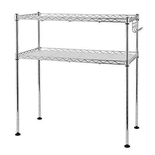 Goujxcy Kitchen Microwave Oven Rack Shelving Unit,2-Tier Stainless Steel Adjustable Storage Unit with 4 Hooks for Kitchen Utensils,Towels,and Accessories,Counter Organizer Chrome Silver | The Storepaperoomates Retail Market - Fast Affordable Shopping