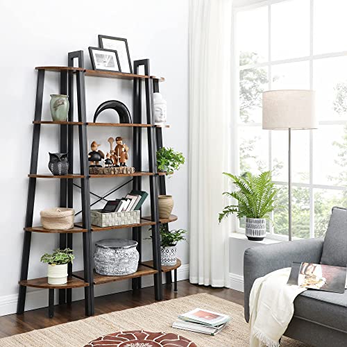 VASAGLE Industrial Bookcase, 5-Tier Corner Shelf, Plant Stand Wood Look Accent Furniture with Metal Frame for Home and Office ULLS35X, Rustic Brown | The Storepaperoomates Retail Market - Fast Affordable Shopping