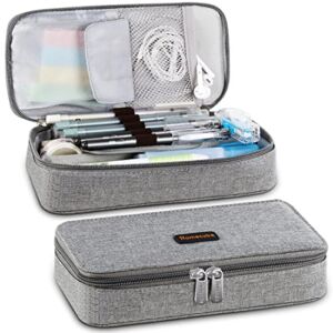 Homecube Pencil Case Big Capacity Pen Marker Holder Pouch Box Makeup Bag Oxford Cloth Large Storage Stationery Organizer with Zipper for School Office – Gray