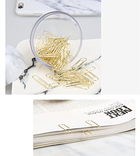 MultiBey Gold Paper Clips in Elegant Magnetic Marble White Clip Holder, 28mm, 100 Clips per Box | The Storepaperoomates Retail Market - Fast Affordable Shopping
