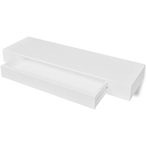 Festnight Floating Shelf with Storage Drawer MDF Wall Display Stand Wall Mounted Collectables DVD Shelf for Living Room, Bedroom, Bathroom, Home Decor White 31.5″ x 9.8″ x 3.15″ (W x D x H) | The Storepaperoomates Retail Market - Fast Affordable Shopping