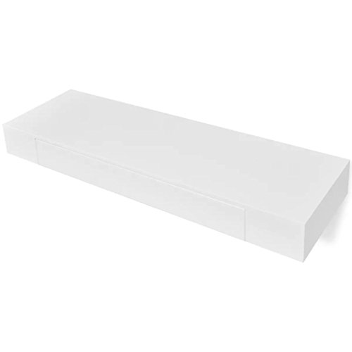 Festnight Floating Shelf with Storage Drawer MDF Wall Display Stand Wall Mounted Collectables DVD Shelf for Living Room, Bedroom, Bathroom, Home Decor White 31.5″ x 9.8″ x 3.15″ (W x D x H) | The Storepaperoomates Retail Market - Fast Affordable Shopping