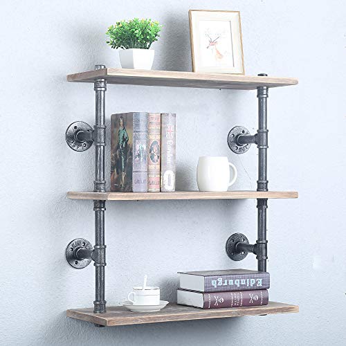 JIANZHUO Industrial Pipe Shelf Real Wood Floating Shelves,Rustic 3 Tier Wall Shelf Bar Pipe Shelving,Steampunk Pipe Shelves Wall Mounted,Metal Bookshelf Kitchen Wall Shelves(24in) | The Storepaperoomates Retail Market - Fast Affordable Shopping