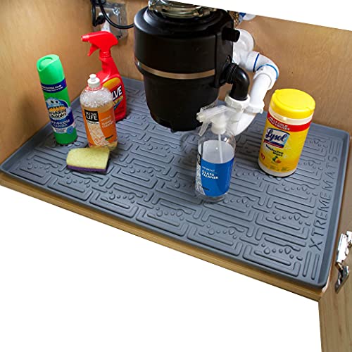 Xtreme Mats – Waterproof Under Sink Mat for Kitchen, Pick Your Size – 31″ 1/4 x 22″ 1/4 – Kitchen Cabinet Shelf Protector, Flexible Under Kitchen Sink Drip Tray Liner – CM-33-GREY | The Storepaperoomates Retail Market - Fast Affordable Shopping
