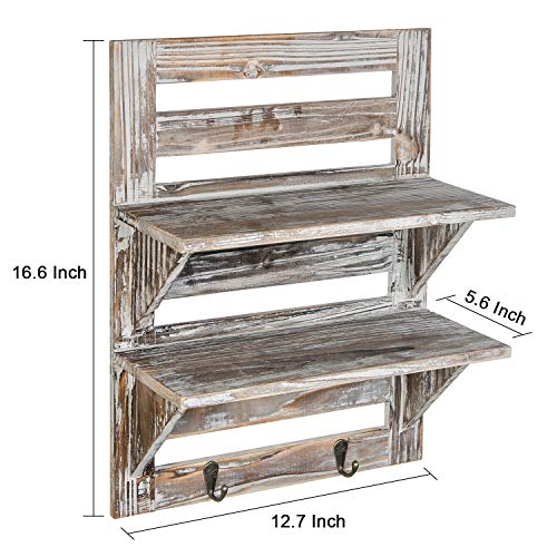 Liry Products Rustic Wooden Wall Mounted Shelves Iron Hooks Two-Tier Storage Rack Brown Torched Distressed Wood Display Shelf Organizer Farmhouse Decorative Holder Home Office Kitchen Living Room | The Storepaperoomates Retail Market - Fast Affordable Shopping