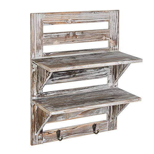 Liry Products Rustic Wooden Wall Mounted Shelves Iron Hooks Two-Tier Storage Rack Brown Torched Distressed Wood Display Shelf Organizer Farmhouse Decorative Holder Home Office Kitchen Living Room | The Storepaperoomates Retail Market - Fast Affordable Shopping