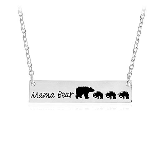ERAWAN New Engraved Mama Bear Bar Pendant Necklace Monogram Mother’s Day Jewelry Gift EW sakcharn (Mama Bear – 3 Cubs, Silver) | The Storepaperoomates Retail Market - Fast Affordable Shopping