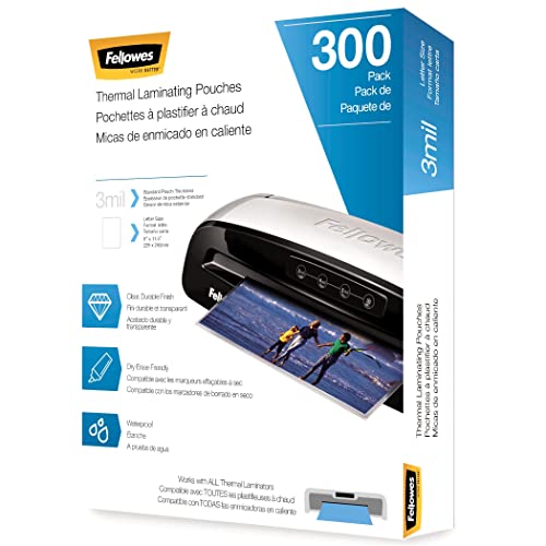Fellowes Thermal Laminating Pouches, Letter Size Sheets, 3mil, 300 Pack, Clear (5247101) | The Storepaperoomates Retail Market - Fast Affordable Shopping