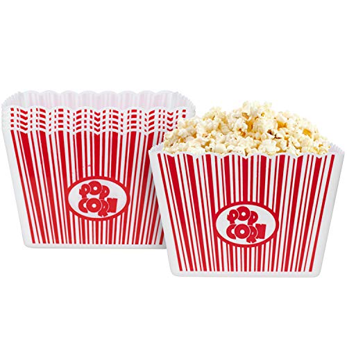 Hedume 6 Pack Popcorn Containers, Plastic Movie Theater Style Popcorn Container Set, Red & White Striped Classic Popcorn Boxes for Movie Night, Reusable (Square, 9″ x 9″ x 6″) | The Storepaperoomates Retail Market - Fast Affordable Shopping