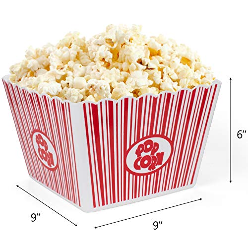 Hedume 6 Pack Popcorn Containers, Plastic Movie Theater Style Popcorn Container Set, Red & White Striped Classic Popcorn Boxes for Movie Night, Reusable (Square, 9″ x 9″ x 6″) | The Storepaperoomates Retail Market - Fast Affordable Shopping