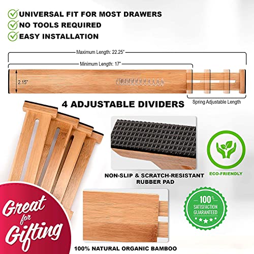 Bamboo Drawer Dividers, Adjustable & Expandable Kitchen Drawer Organizer, Ideal for Silverware Drawer Organizer, Dresser Drawer Organizer or Bedroom and Bathroom Drawer Organizer | The Storepaperoomates Retail Market - Fast Affordable Shopping
