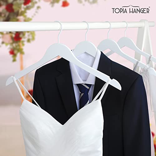 TOPIA HANGER White Wood Bridal Dress Hangers, Premium Wooden Shirt Hangers 10 Pack, 360° White Hook- Smooth Finish- Extra Smoothly Cut Notches (White *10)-CT06W | The Storepaperoomates Retail Market - Fast Affordable Shopping