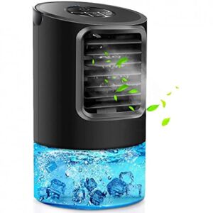 Portable Air Conditioner Fan, KUUOTE Personal Space Air Cooler Quiet Desk Fan Mini Evaporative Cooler with 7 Colors Night Light, Air Circulator Humidifier Misting Fan for Home Office Bedroom, Black