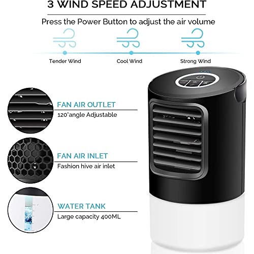 Portable Air Conditioner Fan, KUUOTE Personal Space Air Cooler Quiet Desk Fan Mini Evaporative Cooler with 7 Colors Night Light, Air Circulator Humidifier Misting Fan for Home Office Bedroom, Black | The Storepaperoomates Retail Market - Fast Affordable Shopping
