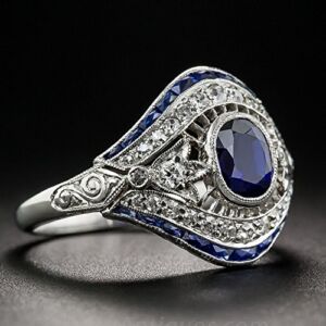 preeyanan Antique 10Kt White Gold Filled Blue Sapphire Ring Wedding Women Jewelry Sz 6-10 (8)