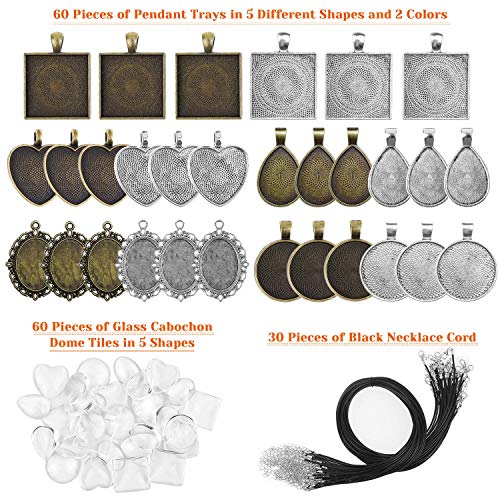 Pendant Trays with Glass Cabochons for Jewelry Making, Anezus 90pcs Pendants Trays Set Including 30pcs Bezel Pendant Trays Blanks, 30pcs Glass Cabochons and 30pcs Necklaces Cords for Necklace Making | The Storepaperoomates Retail Market - Fast Affordable Shopping