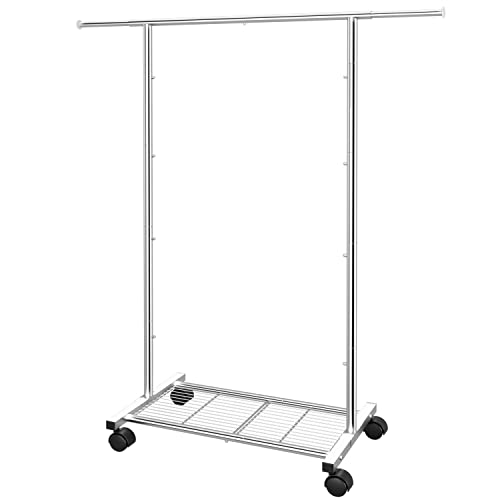 Simple Trending Clothing Garment Rack with Wheels and Bottom Shelves, Extendable, Chrome | The Storepaperoomates Retail Market - Fast Affordable Shopping