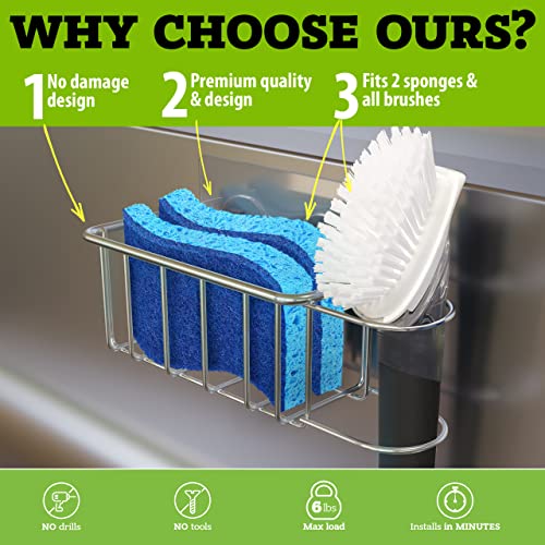 The Crown Choice Kitchen Sponge and Brush Holder – Sink Caddy – Sponge Holder Stainless Steel, Adhesive, Rust Proof and Water Proof – Kitchen Holder Sponges, Scrubbers, Soap | The Storepaperoomates Retail Market - Fast Affordable Shopping