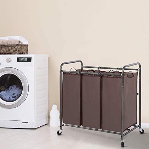 STORAGE MANIAC 3 Section Laundry Sorter, 3 Bag Laundry Hamper Cart with Heavy Duty Rolling Lockable Wheels and Removable Bags, Laundry Organizer Laundry Basket Laundry Clothes Separator Hamper, Brown | The Storepaperoomates Retail Market - Fast Affordable Shopping