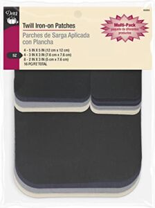 Dritz 55283 Patches, Iron-On, Twill, Assorted Sizes & Colors (16-Count)