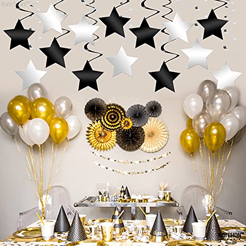 Black and Silver Star Hanging Swirls – Pack of 32 | Silver and Black Star Hanging Swirl for Black and Silver Party Decorations, Raiders Party Decorations | Hanging Black and White Party Decorations | The Storepaperoomates Retail Market - Fast Affordable Shopping