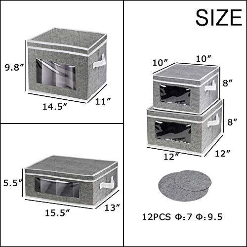 China Dinnerware Storage Containers Set – Stackable Stemware Storage Box,Mugs and Dishes Organizer Chest with Lid and Clear Windows,Polyester fabric with Felt Plate Dividers,Set of 4 Grey | The Storepaperoomates Retail Market - Fast Affordable Shopping