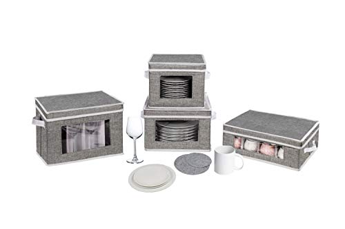 China Dinnerware Storage Containers Set – Stackable Stemware Storage Box,Mugs and Dishes Organizer Chest with Lid and Clear Windows,Polyester fabric with Felt Plate Dividers,Set of 4 Grey | The Storepaperoomates Retail Market - Fast Affordable Shopping