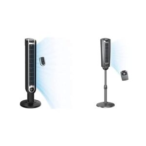 Lasko 2511 36” Oscillating 3-Speed Remote Control Tower Fan for Home, 36 Inch, Black & 2535 52″ Oscillating Pedestal Fan, 52 Inch, Silver Gray