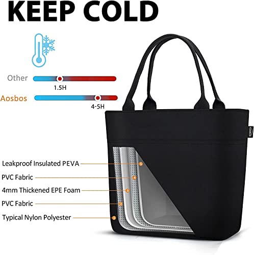 Aosbos Lunch Bag Women Insulated Thermal Lunch Box Cooler Tote Bag Reusable Food Organizer Adult (Black) | The Storepaperoomates Retail Market - Fast Affordable Shopping