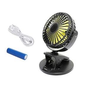 ohderii Clip on Fan – Powered by USB or 2000mAh Rechargeable Battery Desk Fan – 3 Speeds & 360 Degree Rotation Portable USB Fan for Baby Stroller, Car, Table, Office, Camping, Dorm (Black)